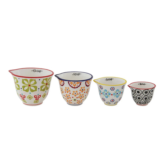 Hand Stamped Stoneware Measuring Cups - Floral