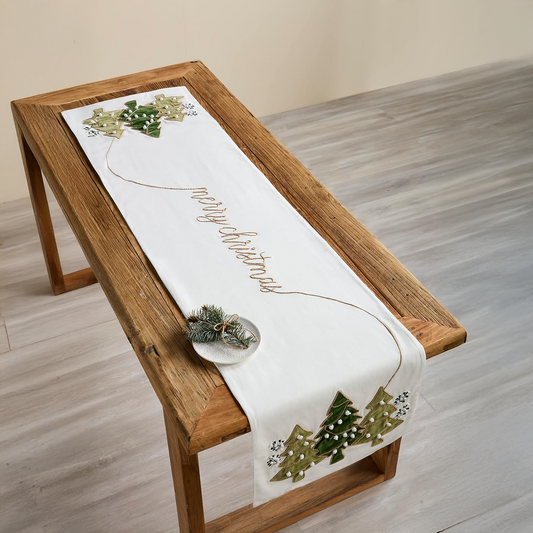 Christmas Tree Embroidered Cotton Table Runner
