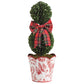 Holiday Toile Faux Boxwood Topiary with Tartan Bow