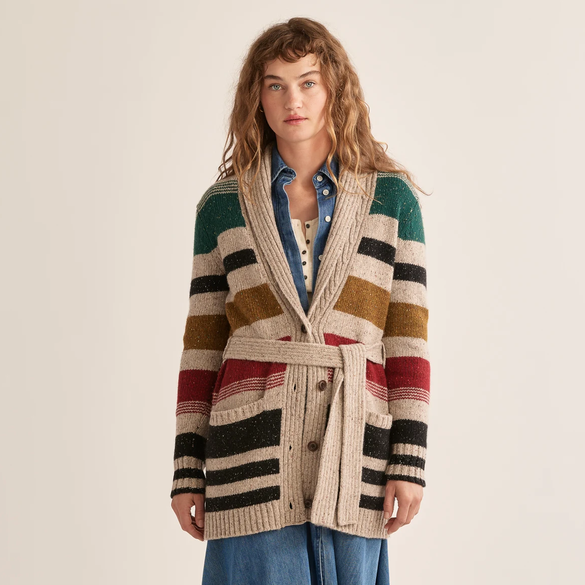 Pendleton Women's Camp Stripe Cardigan - Ivory Stripe Multi