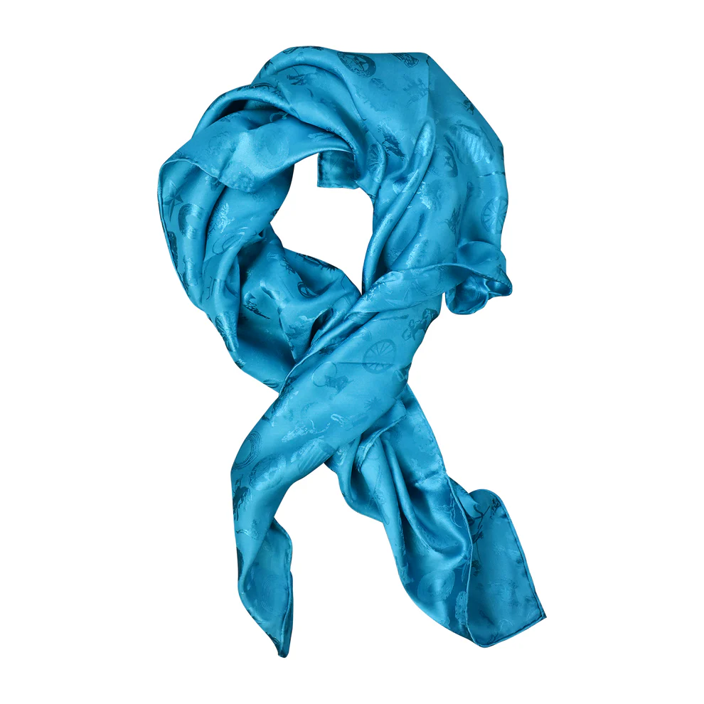 Aqua Cowboy Logo Jacquard Silk Wild Rag