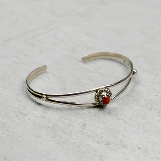 Sterling Silver Children's Cuff with Coral Inlay