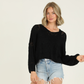 Women's Oversized Crop Woven V Neck Sweater - Black