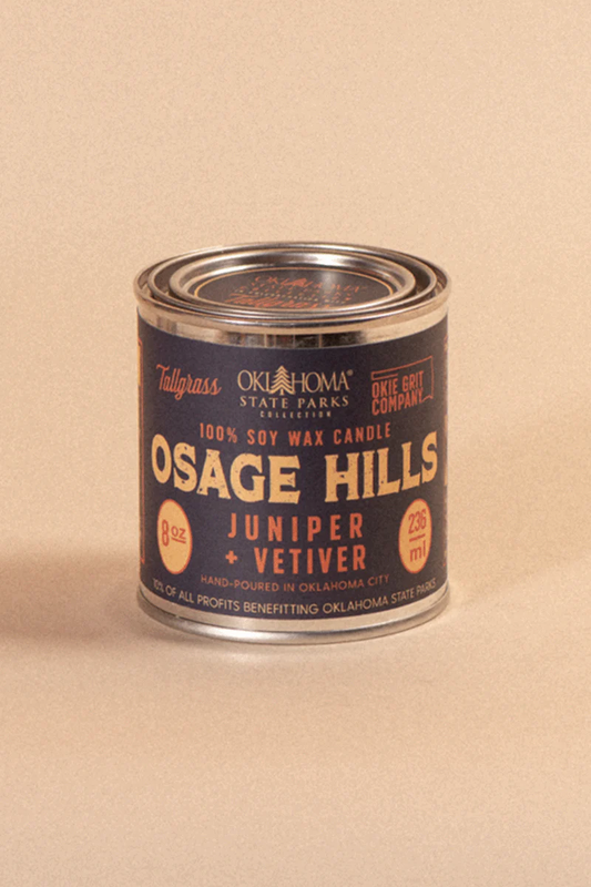 Oklahoma State Parks Collection: Osage Hills - Juniper + Vetiver Soy Wax Candle - 8 oz.