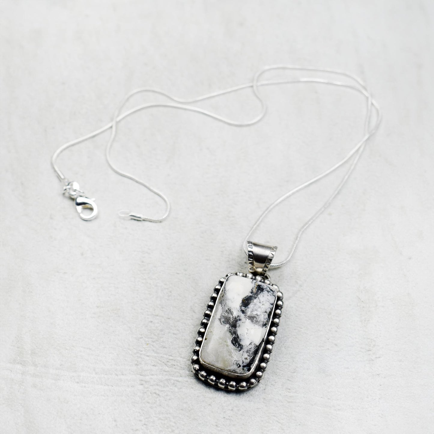 Beaded Rectangular White Buffalo Pendant Necklace