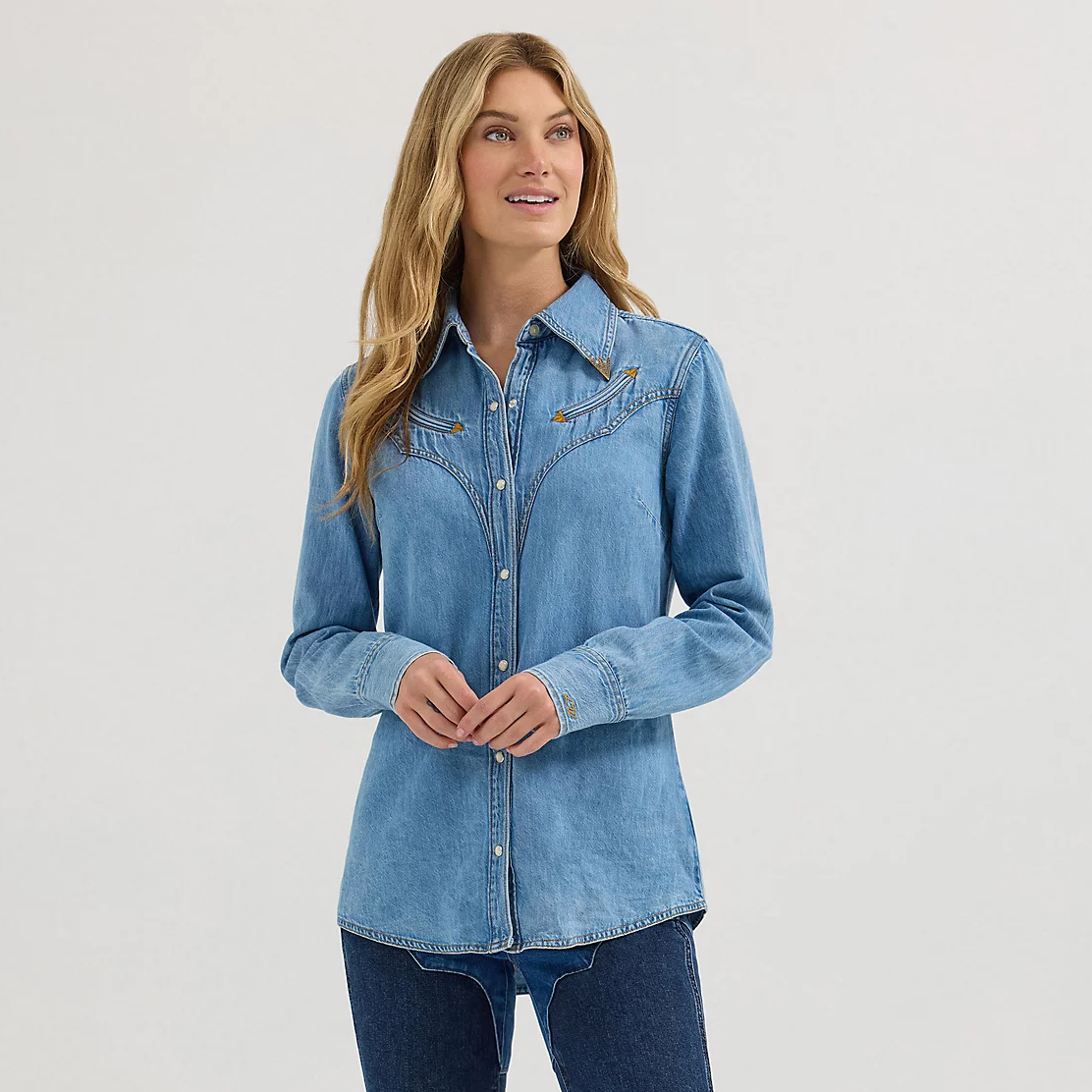 Wrangler x Lainey Wilson Moxie Western Denim Shirt - Mid Wash Denim