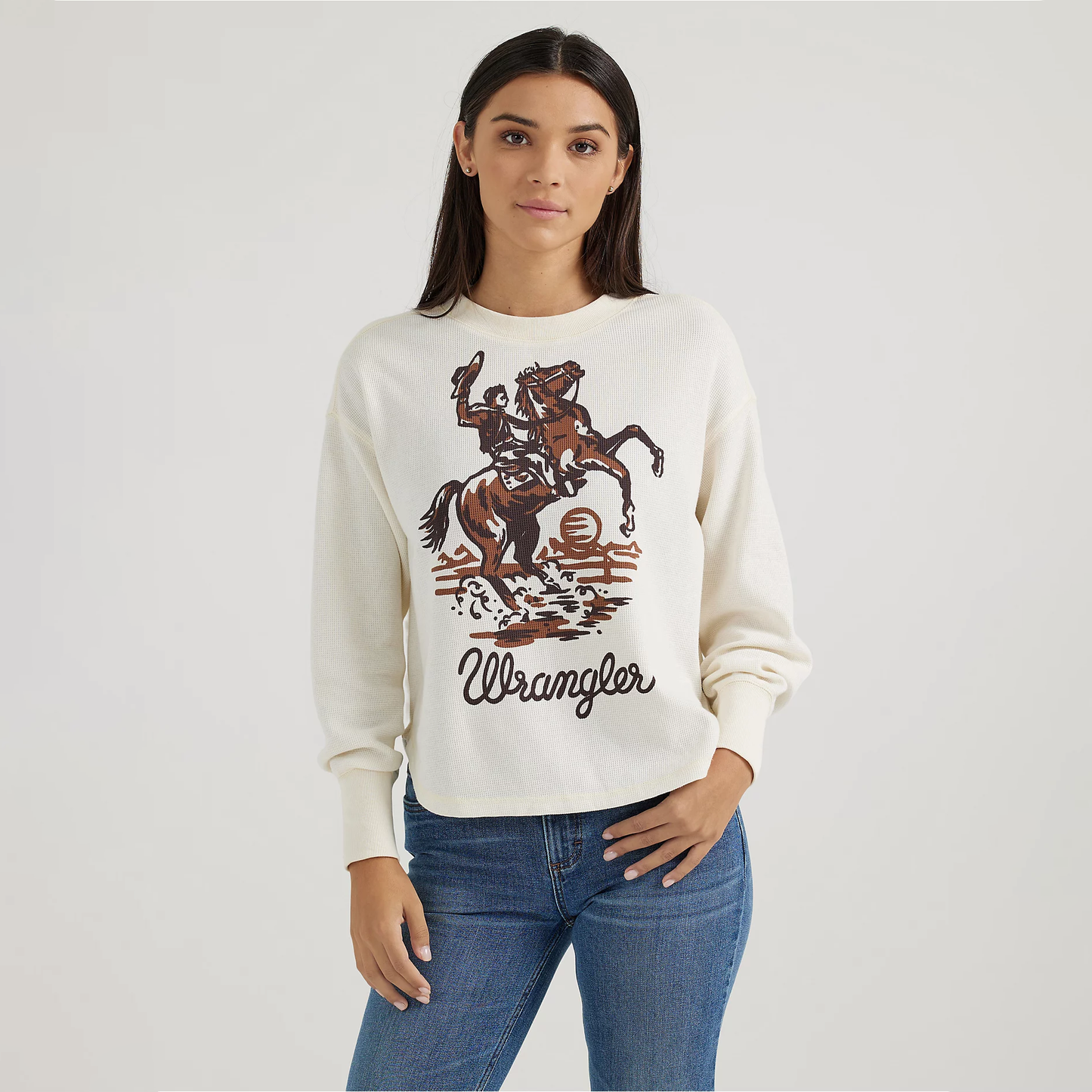 Wrangler Women's Bucking Cowboy Waffle Thermal Shirt - White