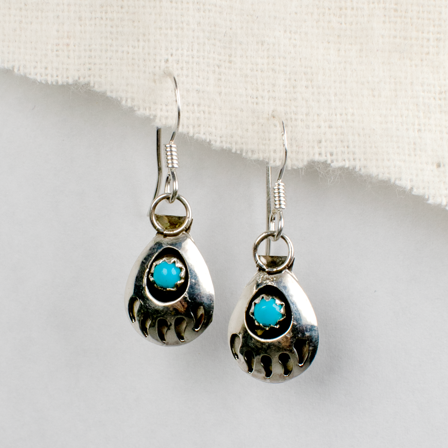 Small Sleeping Beauty Turquoise Bear Paw Shadowbox Drop Earrings