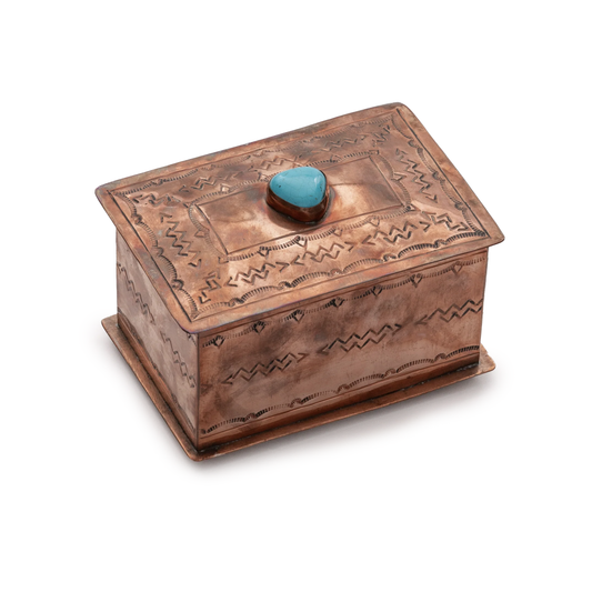 Stamped Medium Copper Box with Turquoise