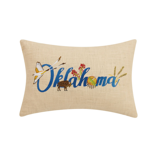 Rectangular Oklahoma Icons Embroidered Pillow