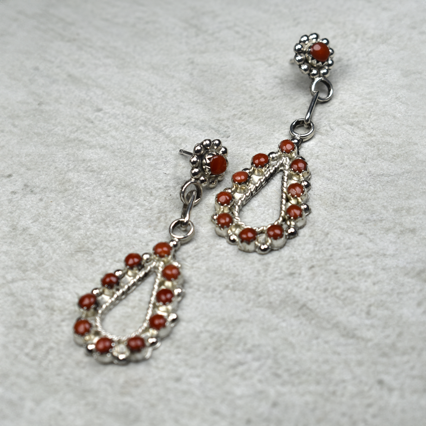 Cluster Style Pacific Coral Teardrop Earrings by Angie Bailon