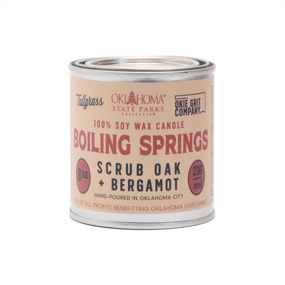 Oklahoma State Parks Collection: Boiling Springs- Scrub Oak + Bergamot Soy Wax Candle