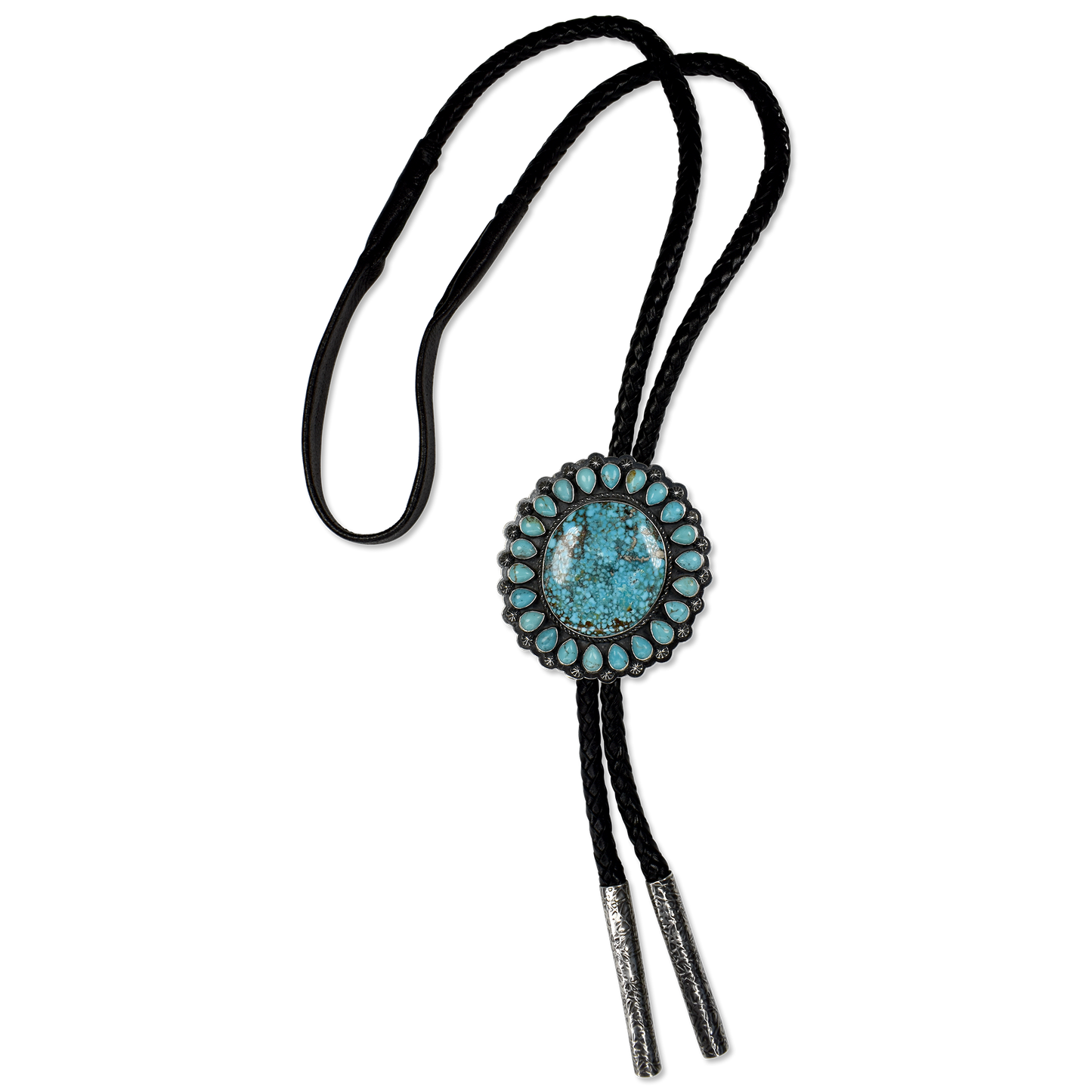 Round Kingman Turquoise Bolo with Teardrop Accent Stones by Travis Teller