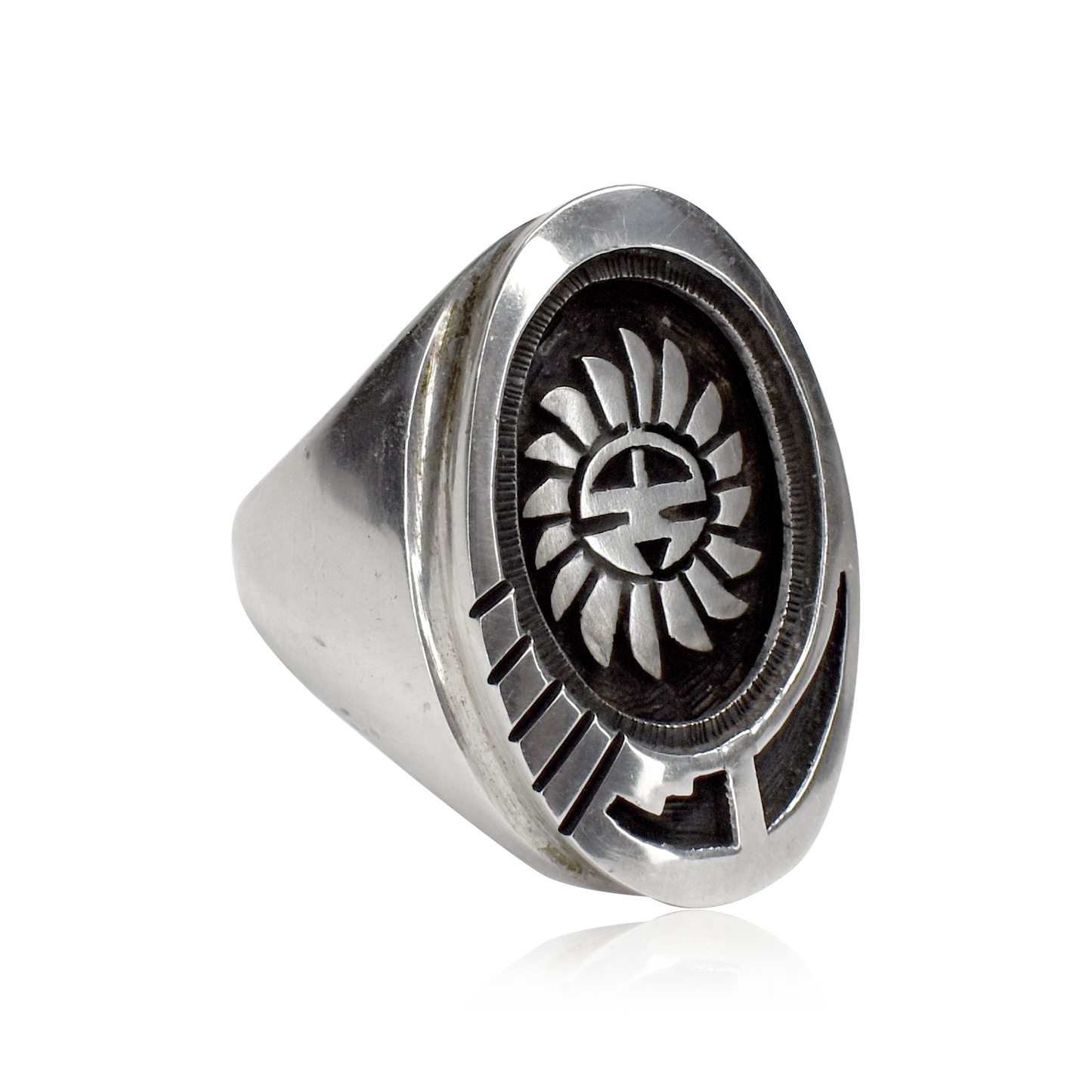 Sunface Shadowbox Vintage Sterling Silver Oval Ring by Joe Josytewa