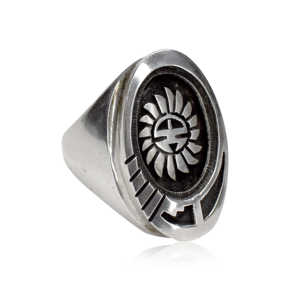 Sunface Shadowbox Vintage Sterling Silver Oval Ring by Joe Josytewa