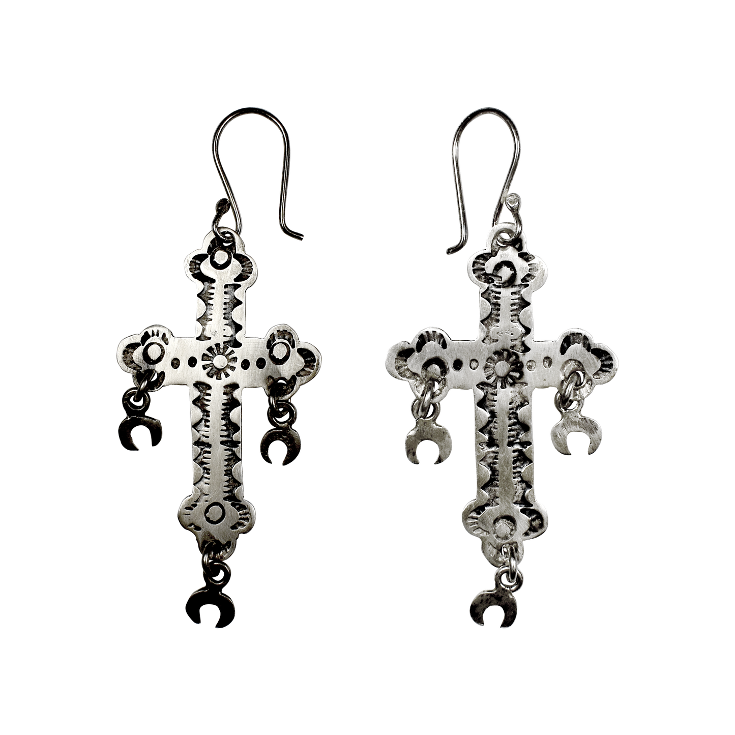 Stamped Cross Crescent Moon Earrings by Rocki Gorman