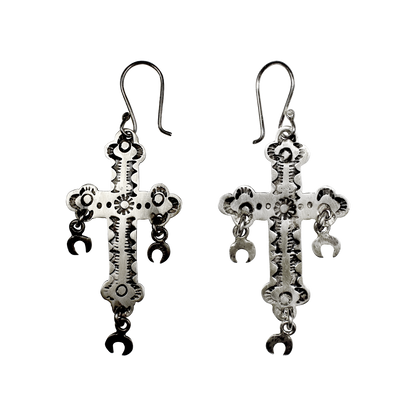 Stamped Cross Crescent Moon Earrings by Rocki Gorman