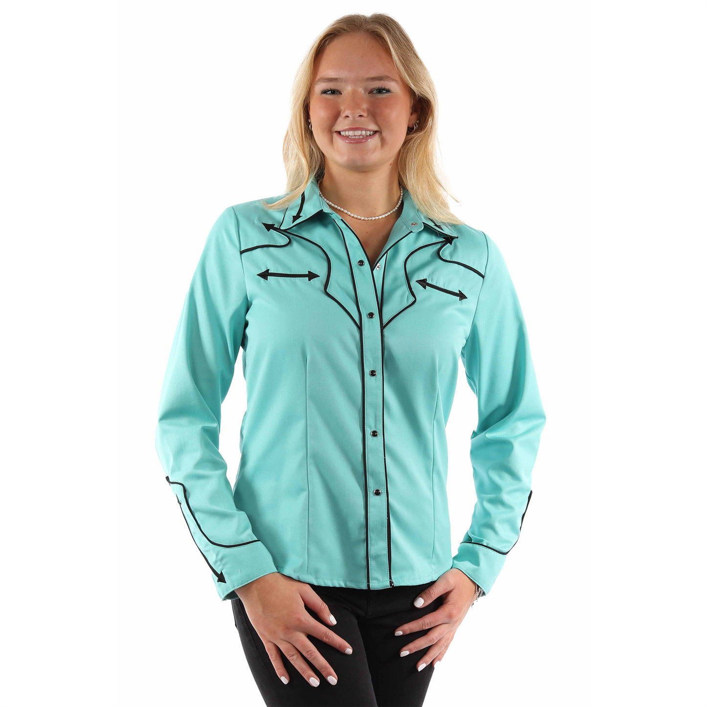 Scully Women's Long Sleeve Pearl Snap Shirt with Smiley Pockets