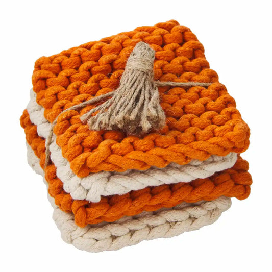 Orange Crochet Coaster Set