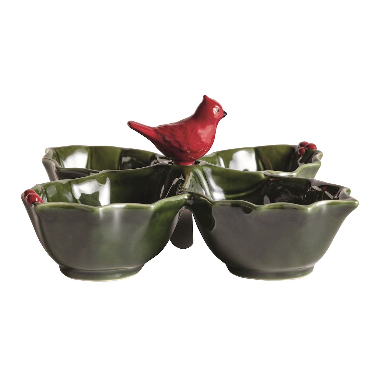 Holly Leaf Sectioned Serving Dish with Cardinal Spreader