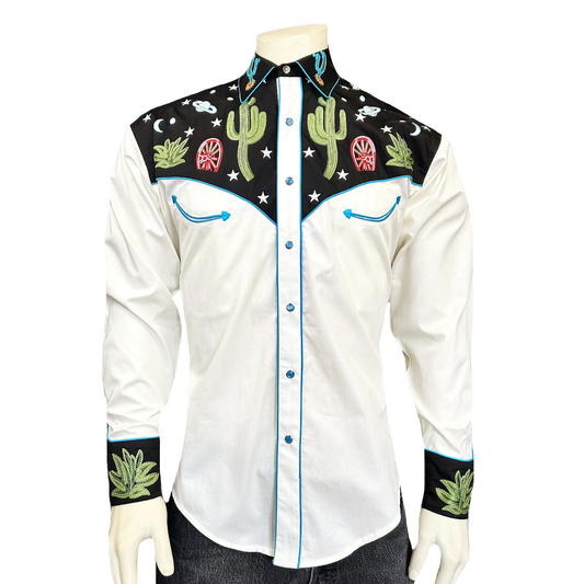 Rockmount Men's Vintage Cactus & Stars Chain Stitch Embroidery Western Shirt