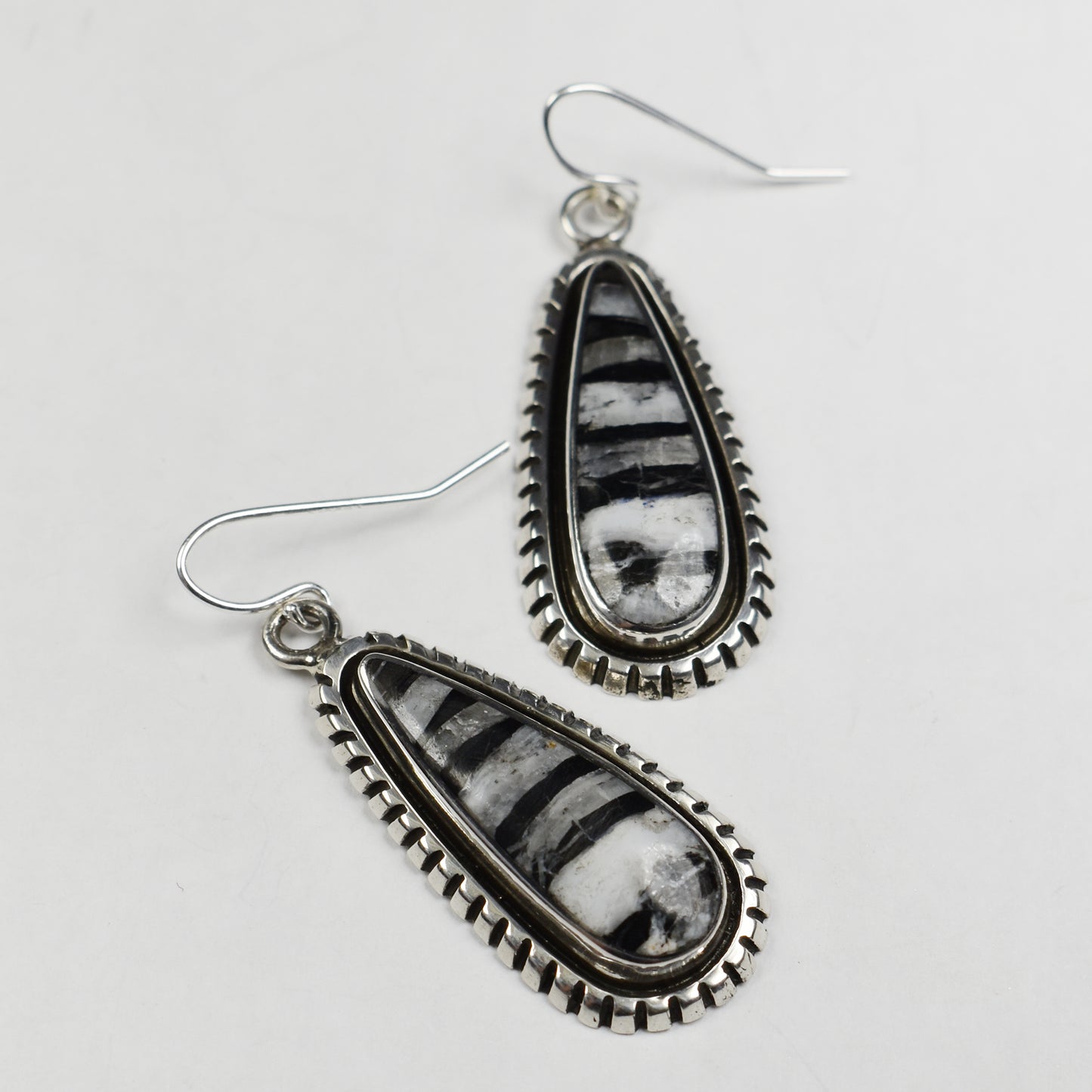 White Buffalo Striped Matrix Teardrop Earrings