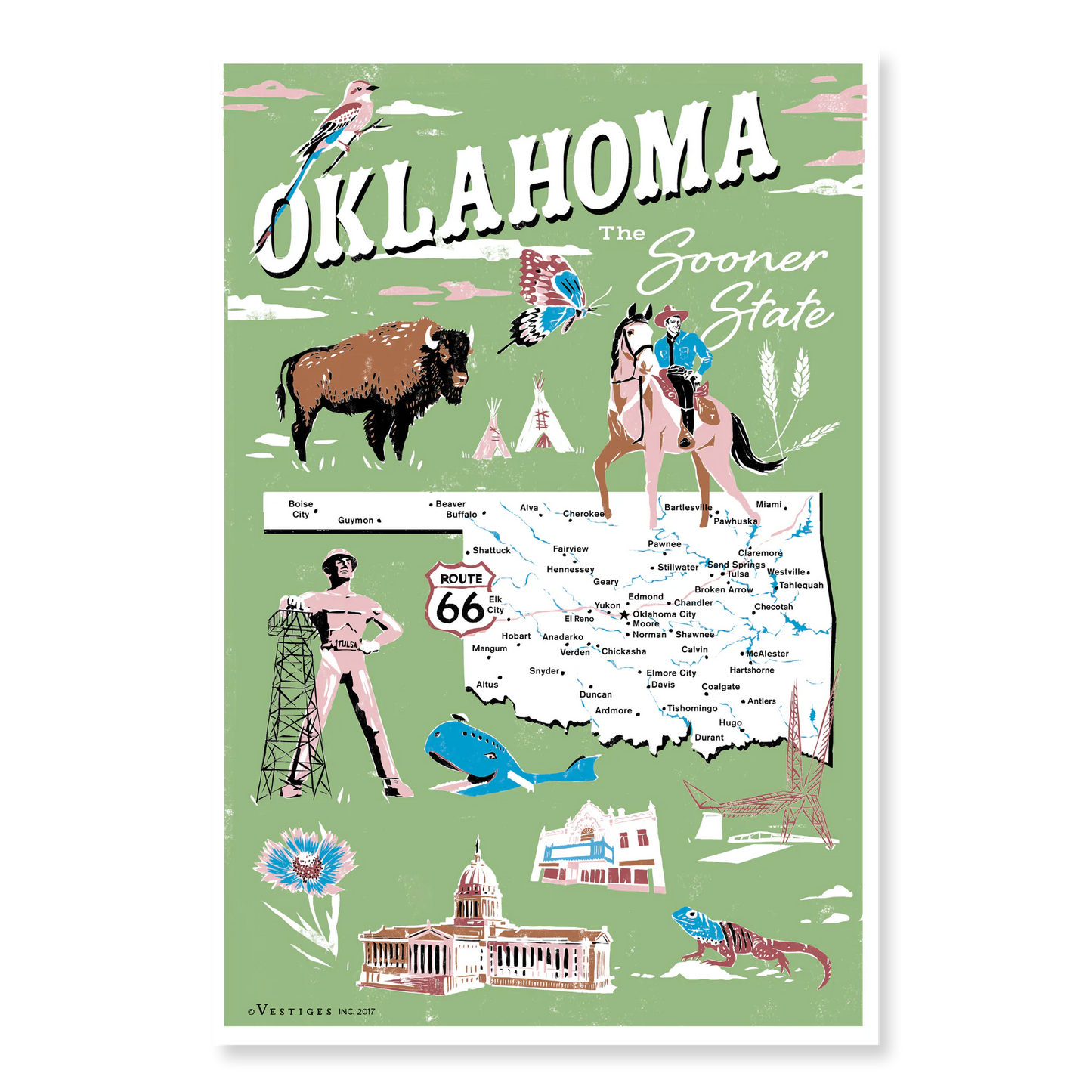 Oklahoma Icons by Madelyn Kozlowsky Cotton Tea Towel