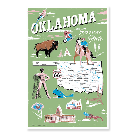 Oklahoma Icons by Madelyn Kozlowsky Cotton Tea Towel