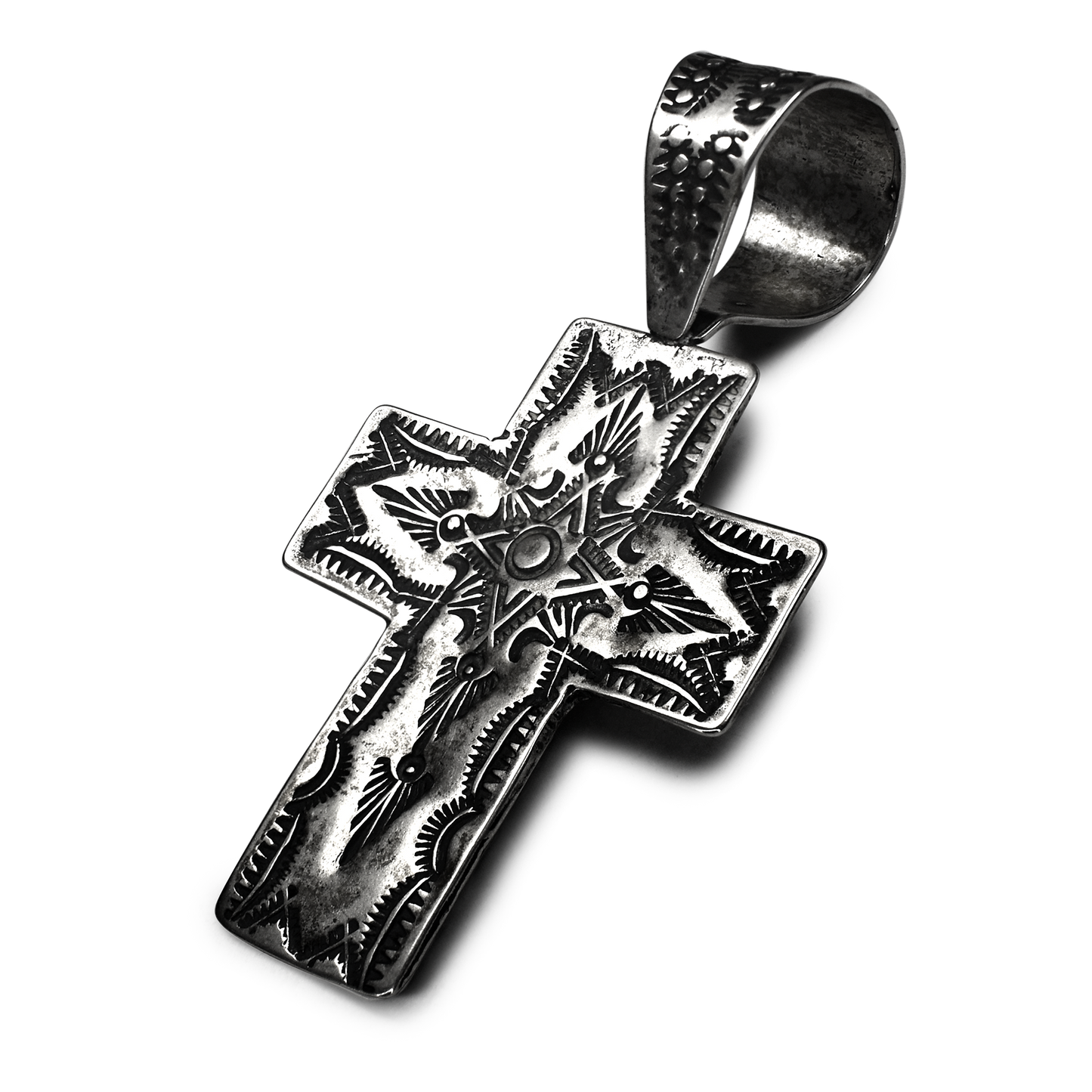 Stamped Sunburst Cross Pendant by Rocki Gorman