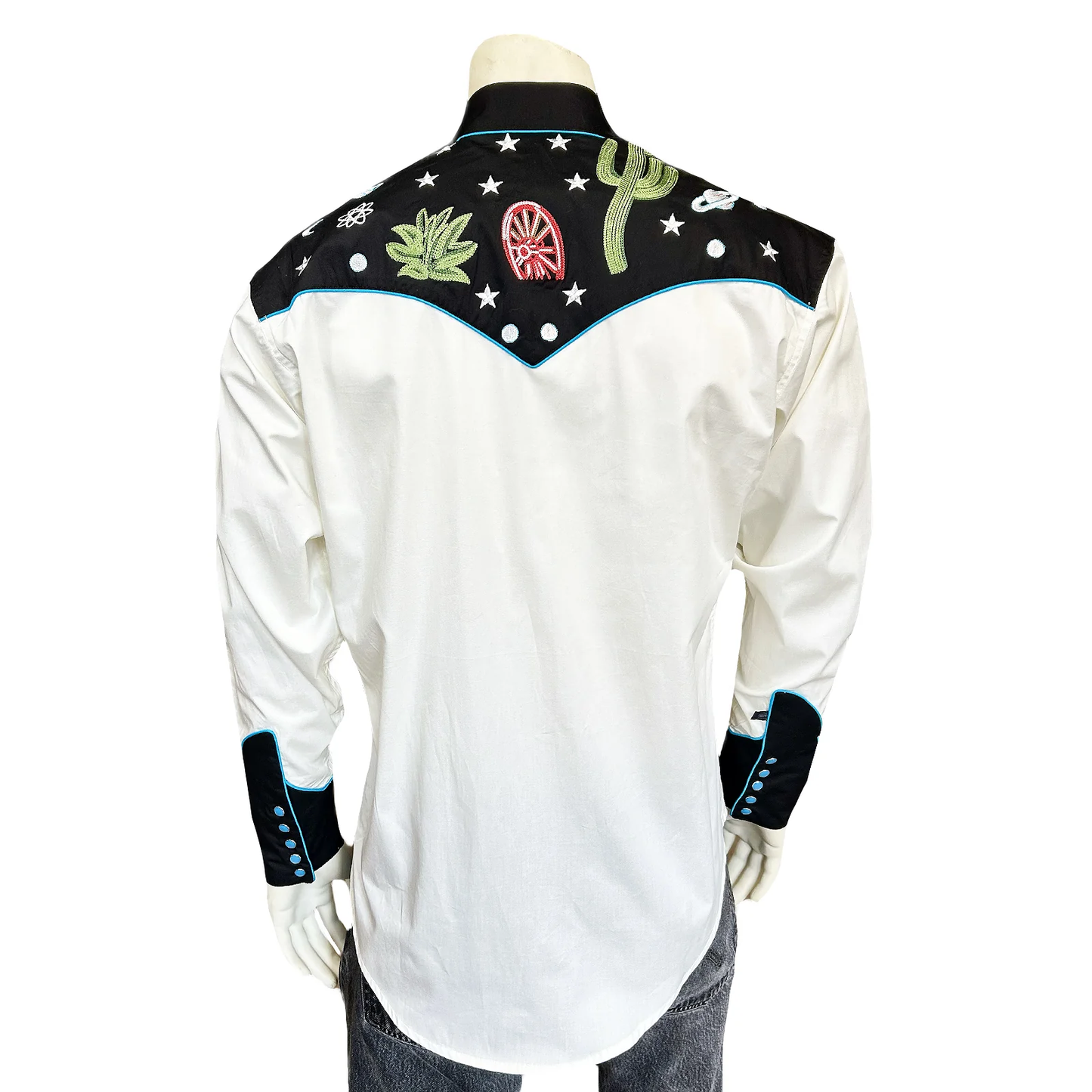 Rockmount Men's Vintage Cactus & Stars Chain Stitch Embroidery Western Shirt