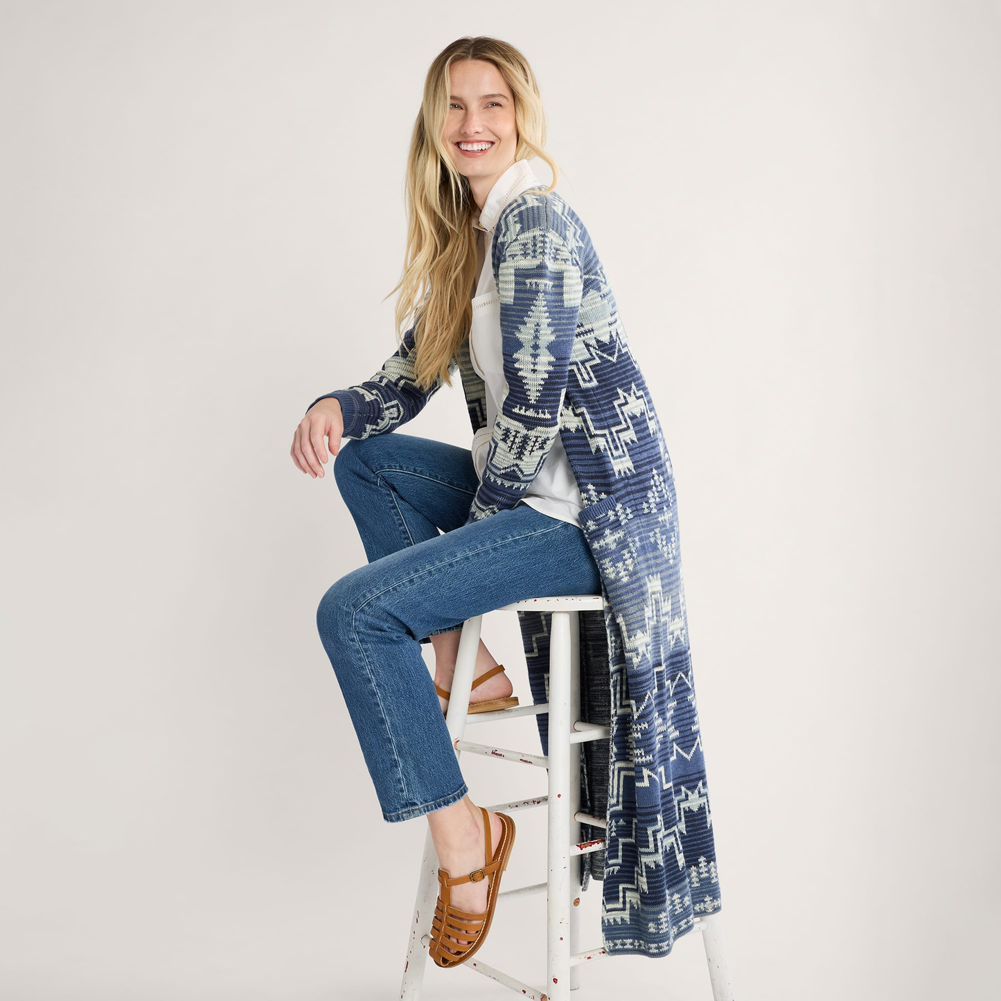 Pendleton Women's Cotton Duster Cardigan - Indigo Multi