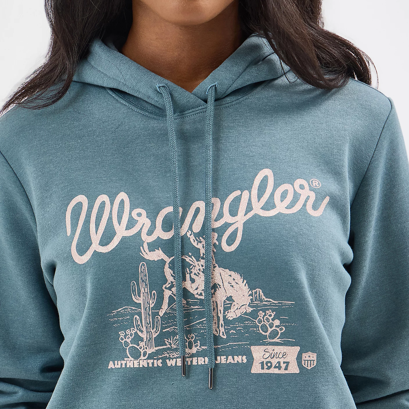 Wrangler Women's Desert Bucking Horse Graphic Hoodie - Goblin Blue