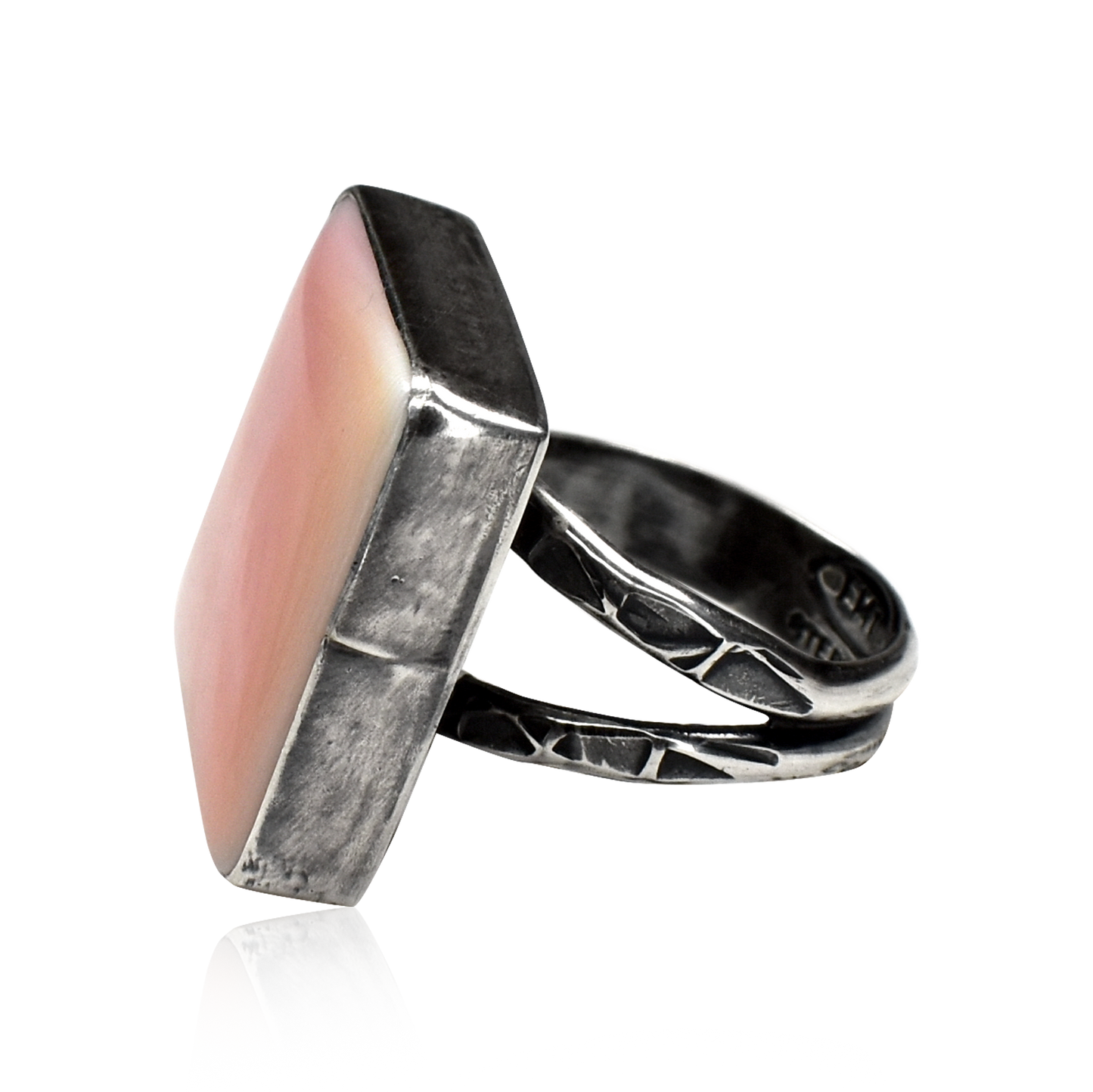Large Square Pink Conch Shell Ring by Teller Indian Jewelry
