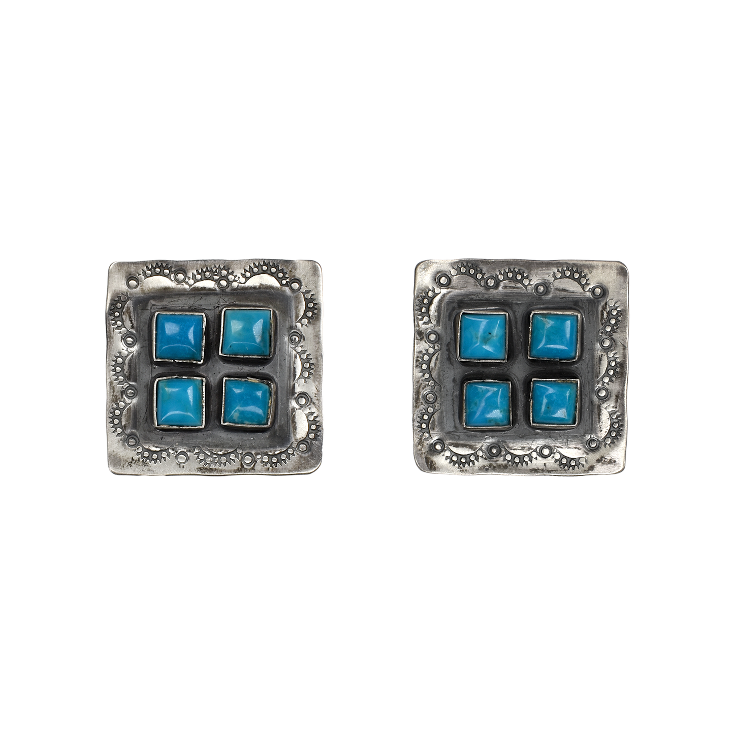 Blue Turquoise Four Stone Square Earrings by Rocki Gorman