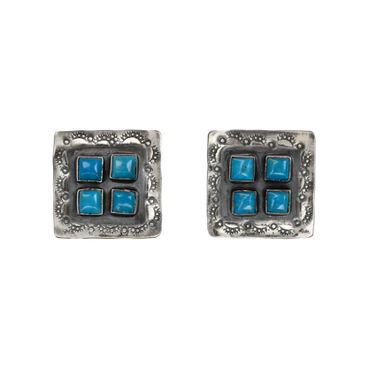 Blue Turquoise Four Stone Square Earrings by Rocki Gorman