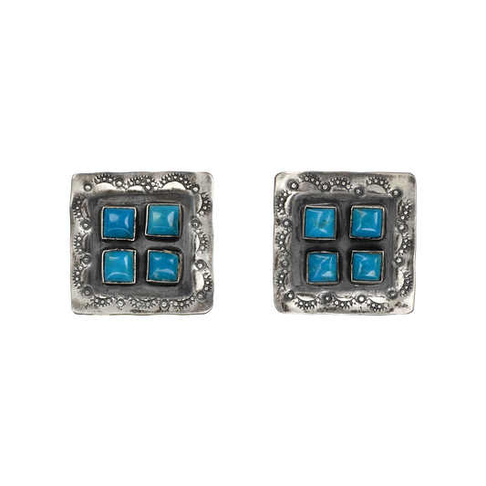Blue Turquoise Four Stone Square Earrings by Rocki Gorman