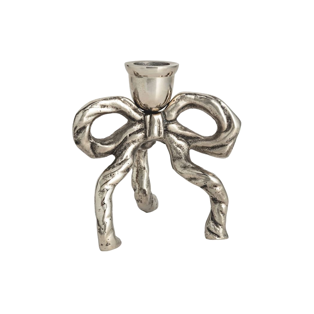 Cast Metal Bow Taper Candle Holders