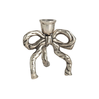 Cast Metal Bow Taper Candle Holders
