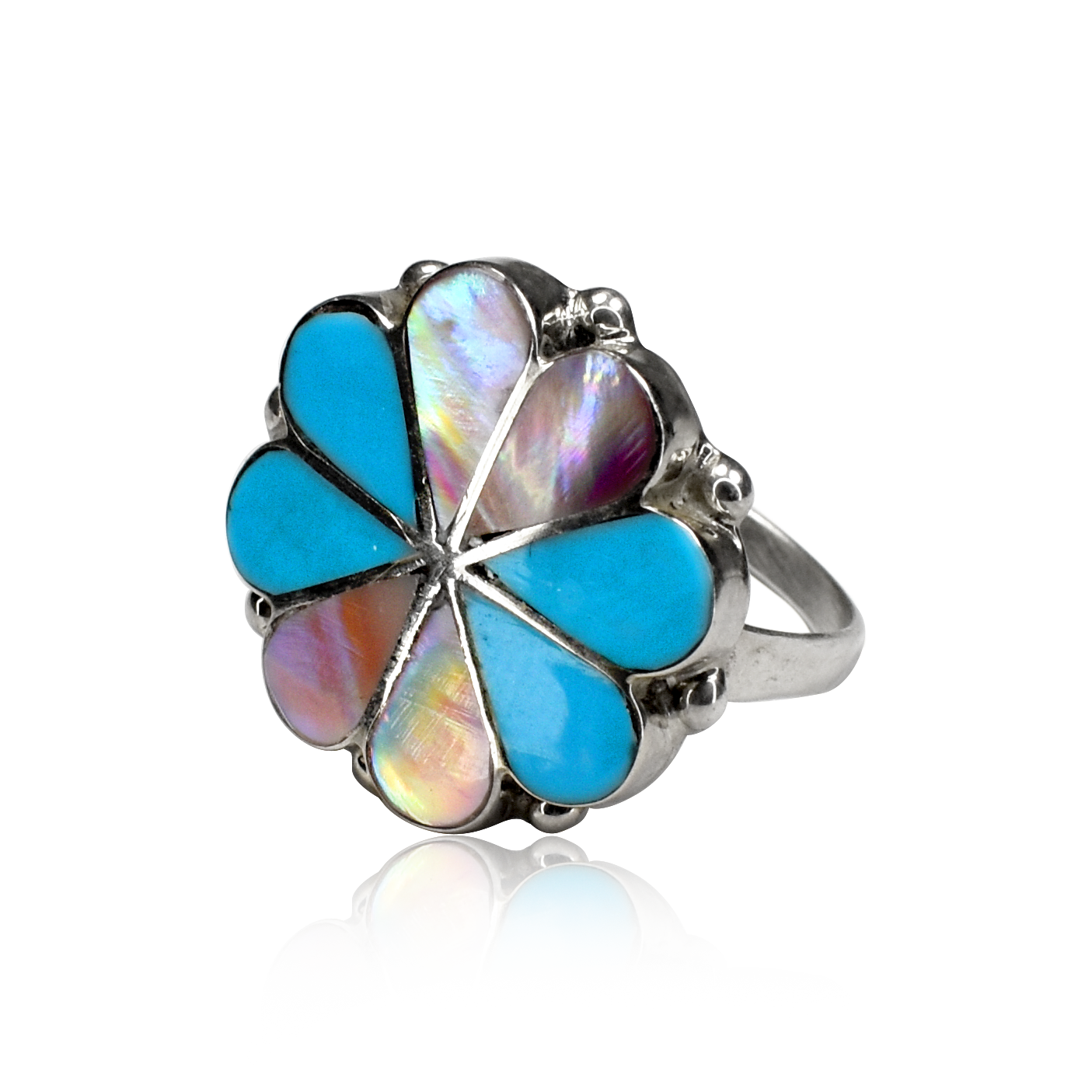 Sleeping Beauty Turquoise and Pink Opal Flower Inlay Ring