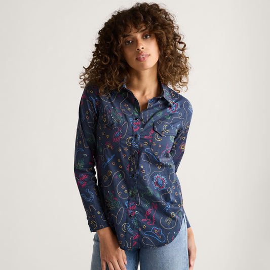 Pendleton Women's Western Print Gambler Shirt - Navy Brights
