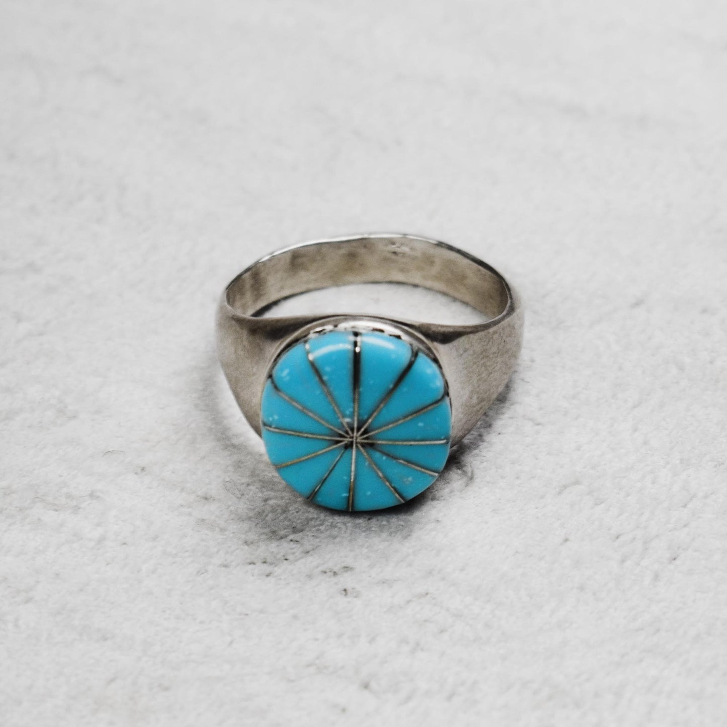 Sleeping Beauty Turquoise Circular Channel Inlay Ring by Julalita Lamy