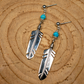 Feather Drop Earrings with Turquoise Bead