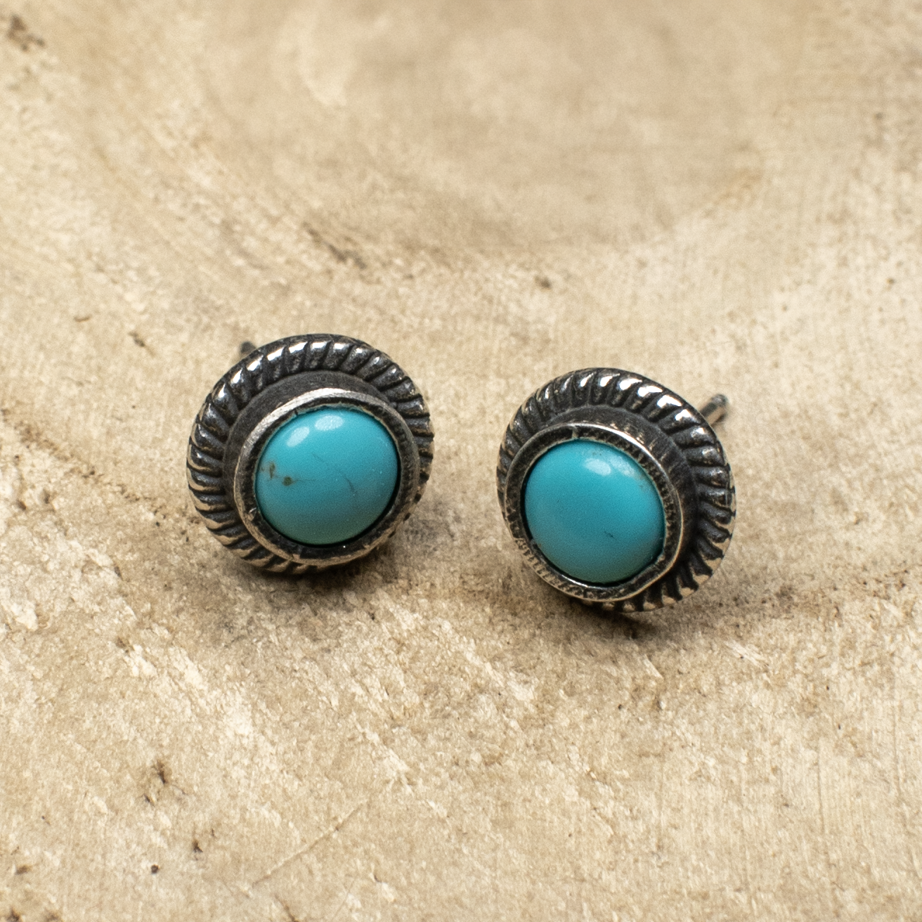 Bezel Set Sleeping Beauty Turquoise Circle Studs