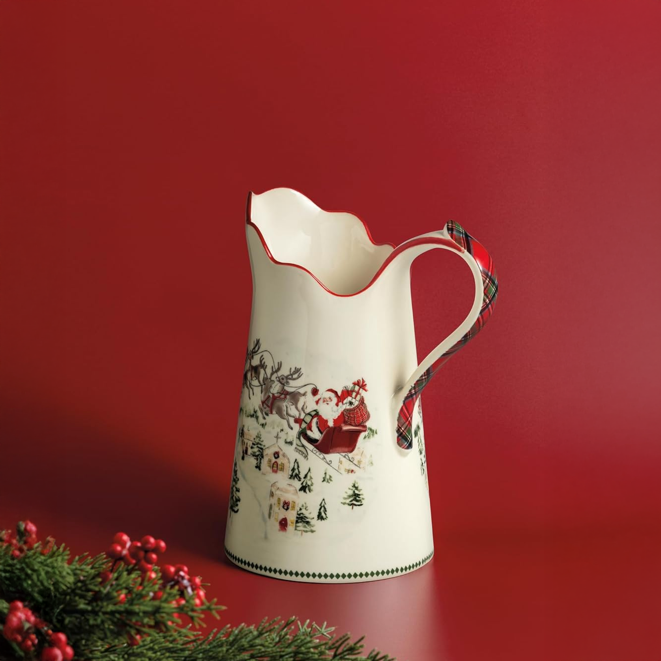 Christmas Santa Scene Stoneware Pitcher