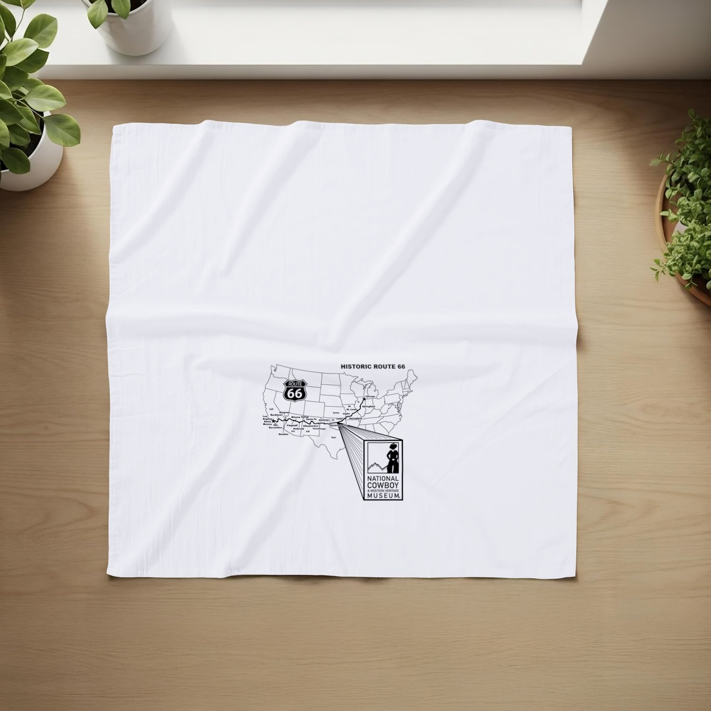 Route 66 Museum Logo Zoom Map Cotton Tea Towel