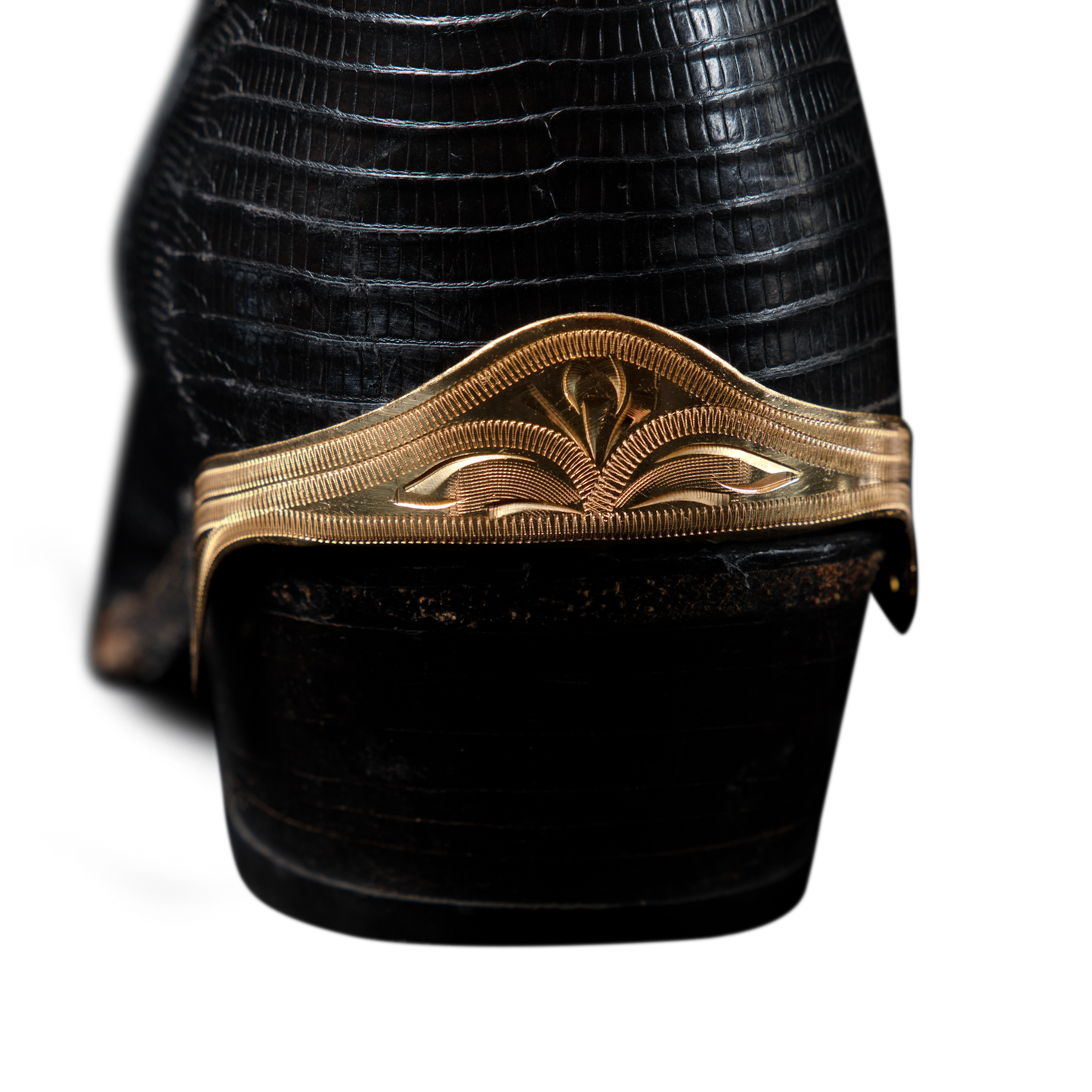 Gold Engraved Cowboy Boot Heel Cap - Pair