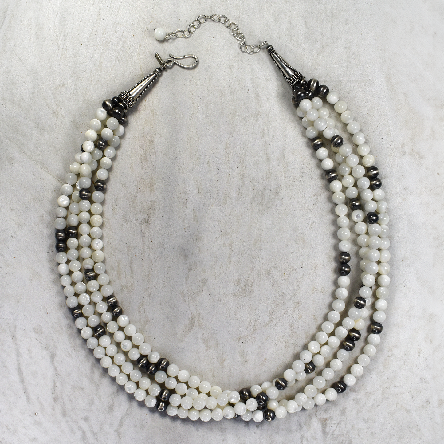 22" Mother of Pearl and Sterling Silver Four Strand Necklace