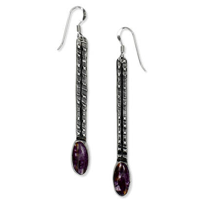 Purple Spiny Oyster Raindrop Earrings by Teller Indian Jewelry