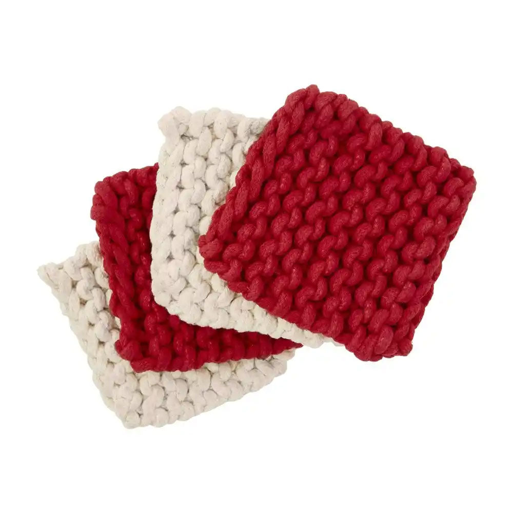 Red and White Crochet Coaster Set