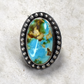 High Grade Golden Hills Turquoise Oval Hand-Tooled Ring by Gilbert Nez